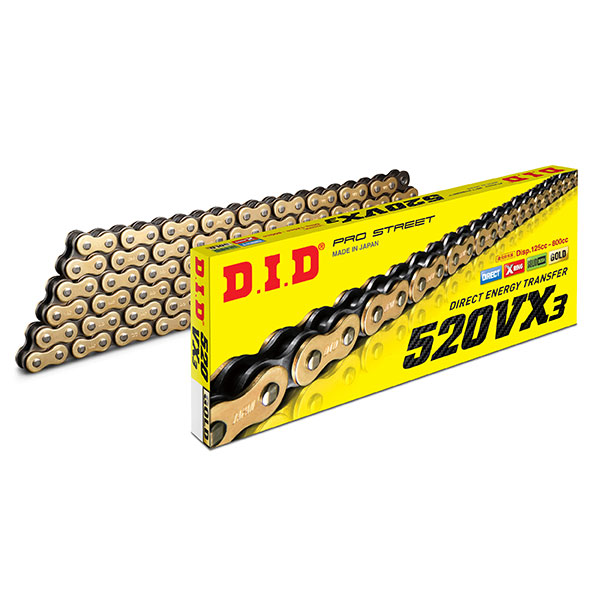 Drive chain DID pitch 520 enduro heavy-duty with X-RING 120 links -gold ribadire 520VX3.120-CLF