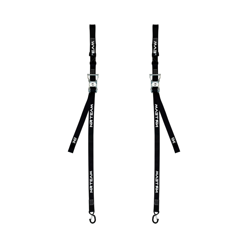 Pair of ratchet tie-down straps for motorcycle 38mm NRTeam black DS89.CR15N